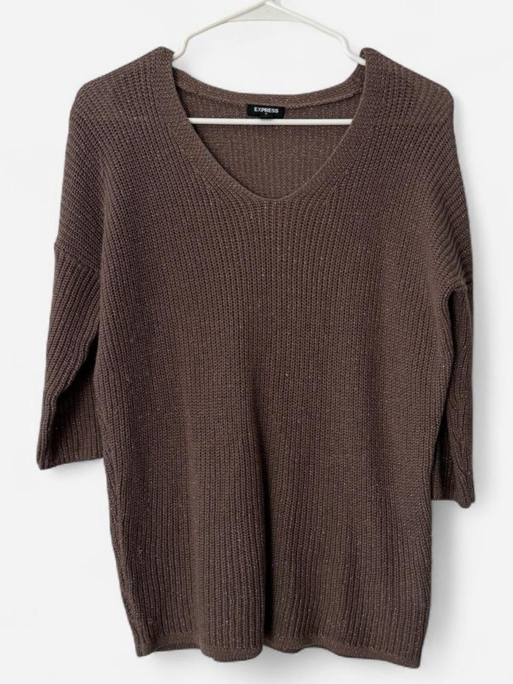 Y2K Cozy knit gold tinsel crotchet sweater in Chocolate brown Oversized